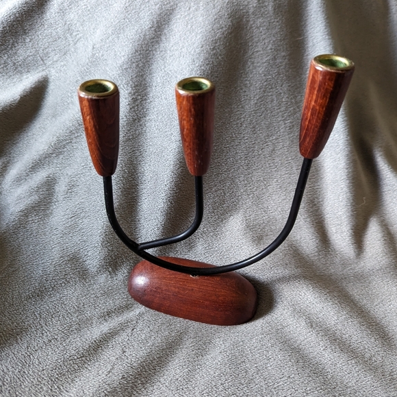 SMALL MID CENTURY MODERN MCM TEAK CANDELABRA 3 ARMS DENMARK - Picture 1 of 7